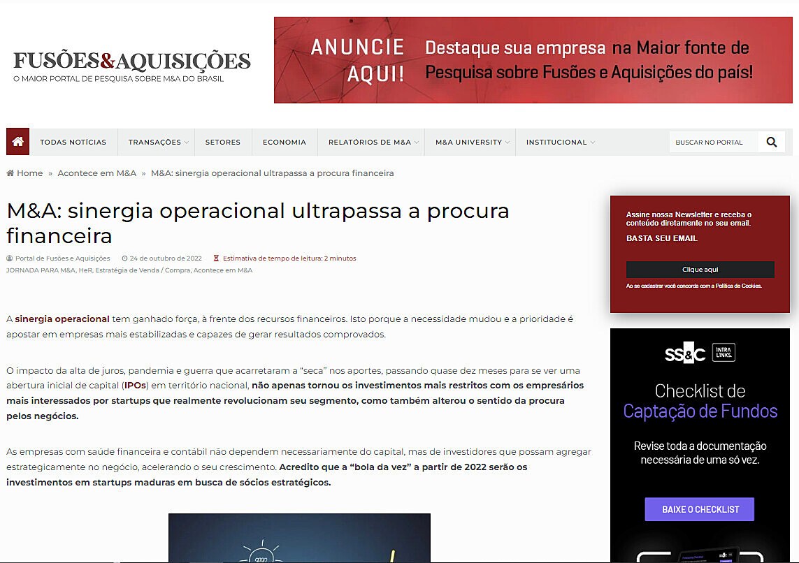 M&A: sinergia operacional ultrapassa a procura financeira